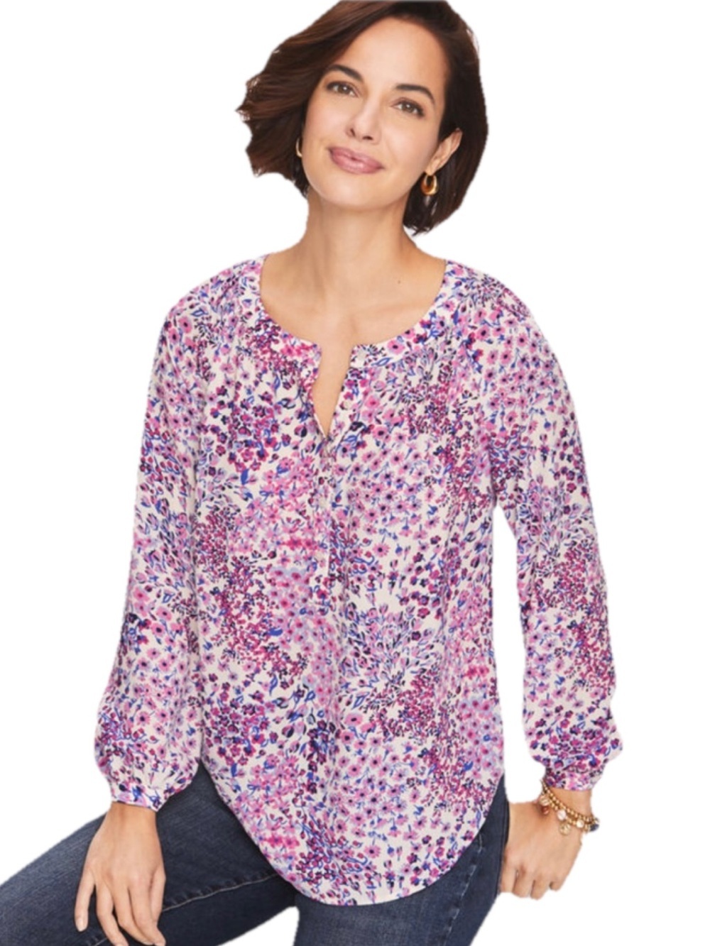 Talbots Women’s Floral Garden Crepe Band Collar Top Size 3X Plus AA-20